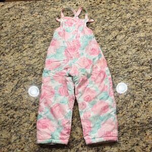 Vintage 4T Floral Quilted Overalls Pink Mint Rose Insulated Made in USA